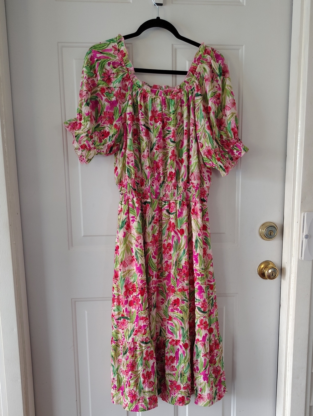 Chenault Pink and Green Floral Midi Dress